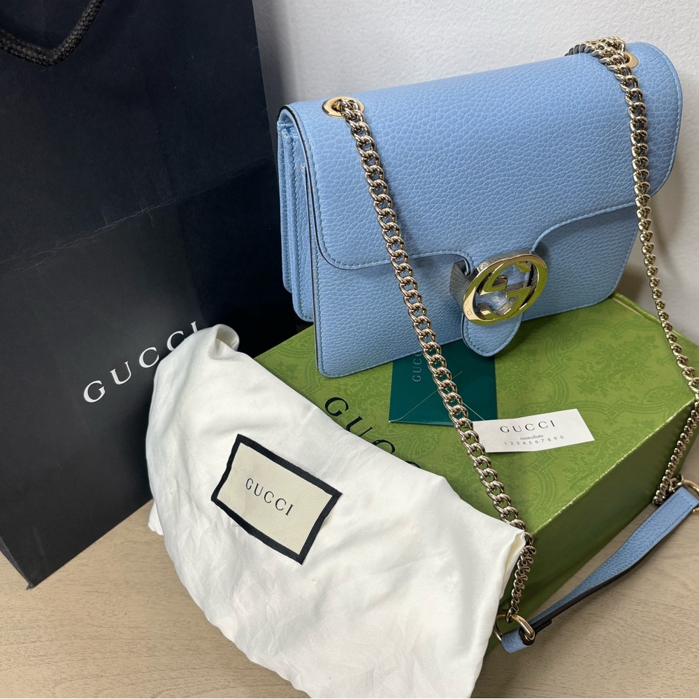 Gucci Pale Blue Leather Chain Crossbody Bag with Siver Hardware - Picture 12 of 16